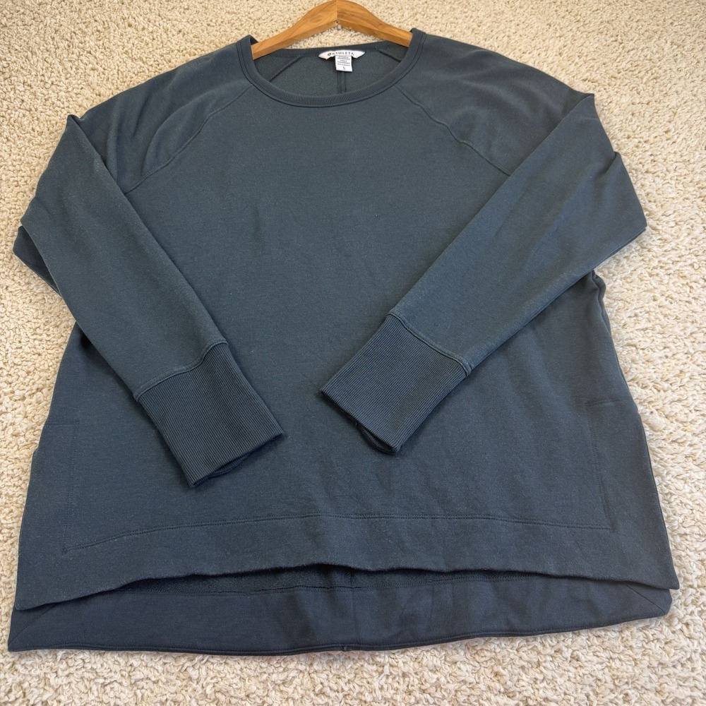 Athleta Women's Sweatshirt Size L Dark Teal Green Fleece Crewneck Pullover